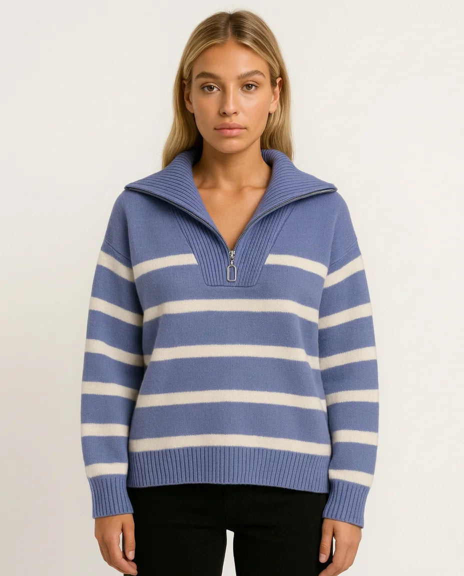 Kairis | Zip-Collar Striped Knit Sweater in KIM London product styling