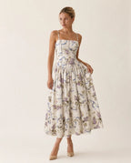 Stella | Floral Corset Midi Dress in KIM London product styling