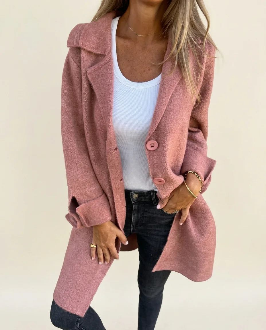 Tessa | Lapel Collar Button-Front Coat in KIM London product styling
