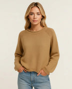 Vesna | Soft Round-Neck Knit Sweater with Shoulder Detail in KIM London product styling