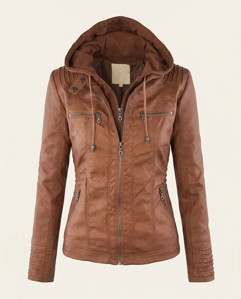 Ysolde | Leather Hooded Jacket in KIM London product styling